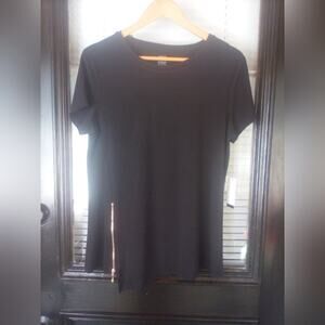 Premise Black asymmetric hem zipper top